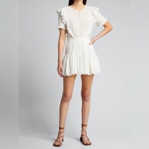 LoveShackFancy Sheldon Mini Dress Womens XSMALL Cream Ivory Ruffle Short Sleeve